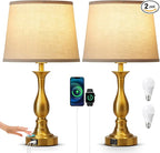 Bedside Table Lamp Touch Control Bedroom Lamps with USB-C USB-A Charging Port 3 Way Dimmable Touch Lamps for Nightstand Living Room Bedroom Dorm Home Office Reading, Set of 2