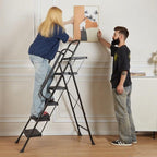 Valeo 5 Step Ladder with Handrails,500 Lbs Capacity,Folding Step Stool Ladder with Tool Platform,Wide Anti-Slip Pedal,Step Ladder 5 Step Folding,Multi-use for Home,Kitchen,Office,Black