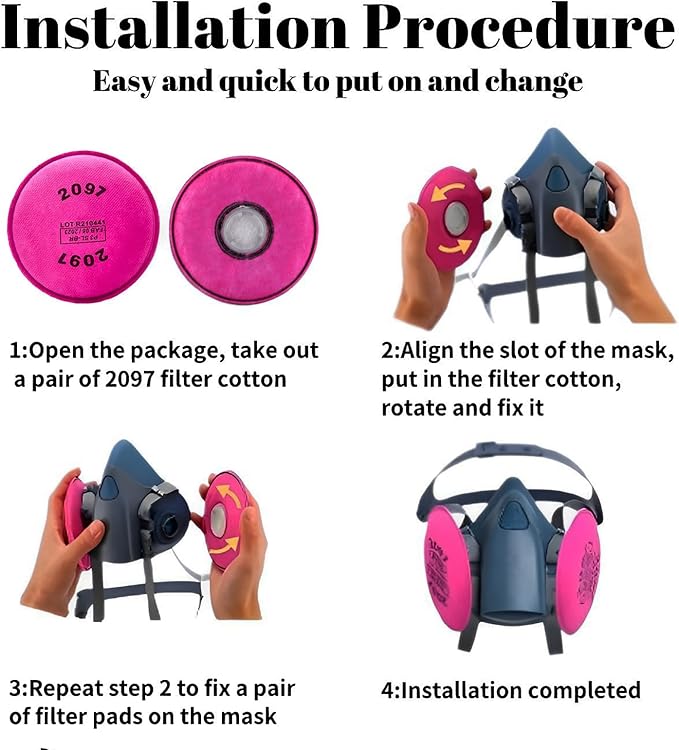 10PCS(5Pack) 2097 Filters for Respirator,2097 Particulate Filter Installed on Filter Retainer Replacement for 6000 6200 6800 7000 FF-4 Against Dust Sanding Woodworking Welding Painting,Pink