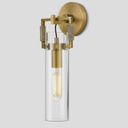 Modern Gold Glass Wall Sconces,15'' Knurled Brass Sconce, Bathroom Wall Sconce, Gold Bathroom Vanity Lights, for Living Room, Bedrooms, Fireplace, Staircases, Include Bulb