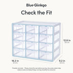 Blue Ginkgo Large 12-Drawer Cabinet – Stackable Clear Organizer for Hardware, Beads, Plastic Bricks, Office, and Craft Storage (Made in Korea, Blue)