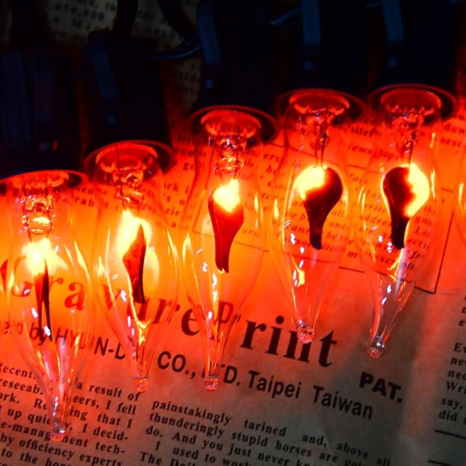 12 Count Halloween Flickering Flame Lights Bulbs, C7 Fake Fire Bulbs / E12 Flickering Flame Bulb, Fall Halloween Window Candle Light Bulbs, Christmas Halloween String Light Bulbs Replacement