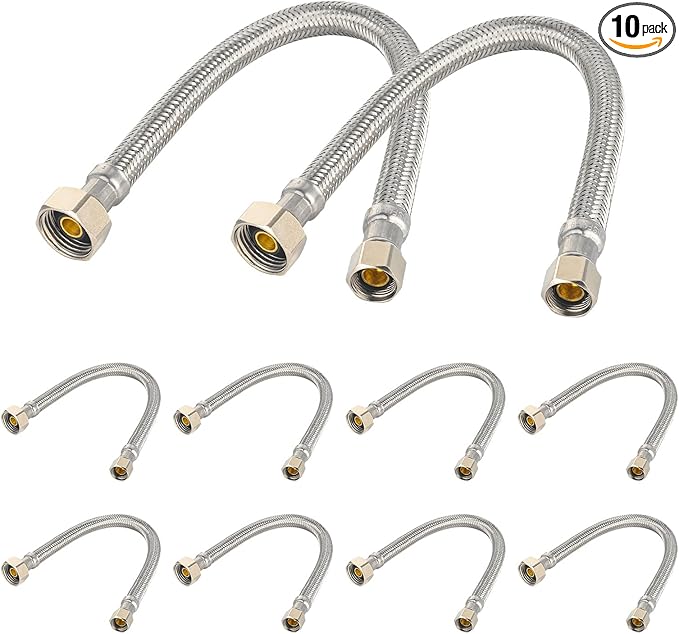 (Pack of 10) EFIELD 12-inch Faucet Supply Lines, 1/2" FIP x 3/8" COMP Faucet Hose, Stainless Steel Braided Supply Line,(HOSE044)