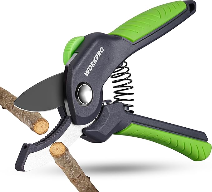 WORKPRO 8.5" Anvil Pruning Shear, Heavy Duty Garden Scissors & Clippers with Labor-Saving Design, Handheld Gardening Shears with Ergonomic Handle for Thick Branch Trimming