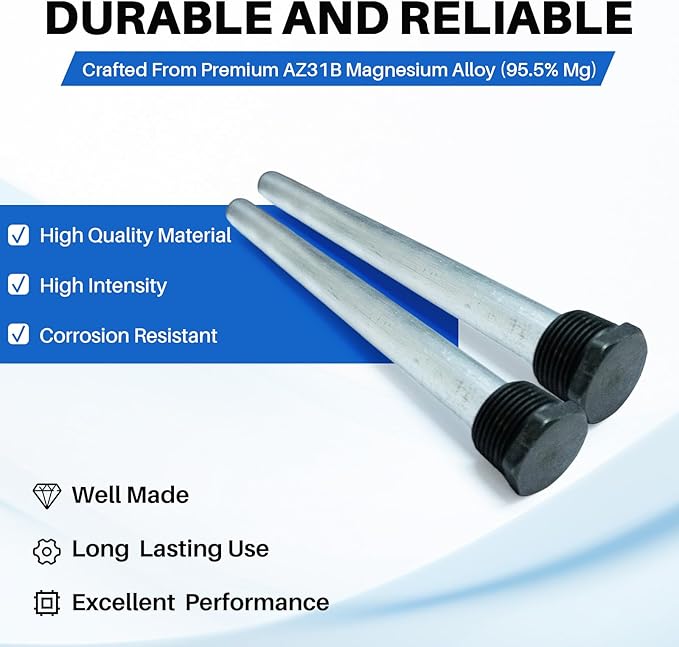 RV Water Heater Anode Rods 9.25" x 3/4" NPT (2-Pack), Premium Magnesium Anode Rod Kit for Suburban hot Water heaters 232767, Extended Life Protecting Anode Rods for Water Heater Liner