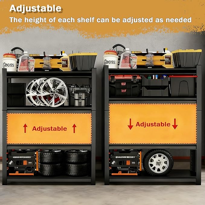 Metal Garage Storage Shelves Heavy Duty Shelving Unit 4 Tier Steel Adjustable Organizing Shelves 2500 LBS Capacity Industrial Shelving Ideal for Garage Tote Pantry Basement Outdoor, 59”Hx31.5”Wx12”D