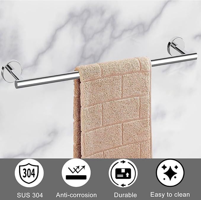 Cilee 8 Piece Polished Chrome Bathroom Hardware Set, 24inch Bathroom Towel bar+Towel Ring+Toilet Paper Holder+ Robe Towel Hook, SUS304 Stainless Steel Bathroom Accessory Set