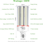 100W Led Corn Light Bulb,E39/E40 mogul Base,13500 lm,5000k Daylight,110 to 277 V,CFL HID 320W Metal Halide Replacement For Large-area Lighting Shopping Mall,GYM,Street,Warehouse,Factories(2-Pack)