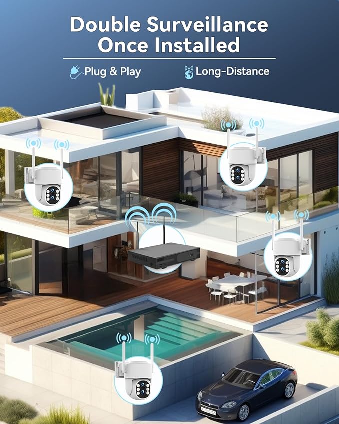 Wireless Security Camera System Outdoor: Dual Lens 6MP 10X Hybrid Zoom Auto-Track PTZ 4PCS 4K 10CH DVR with 1TB HDD for Home Security