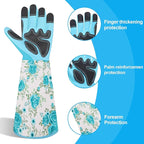 DLY Gardening Gloves for Women, Rose Gloves Gardening Thorn Proof, Long Garden Gloves for Women, Breathable & Durable Leather Gauntlet(Medium, Light Blue)