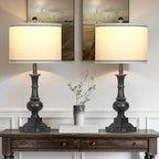 Farmhouse Lamps Set of 2, Vintage Rustic Black Table Lamps with USB A+C Fast Ports & AC Outlets, Traditional Nightstand Bedside Lamp for Living Room Bedrooms Home Office(2 LED Bulbs Included)