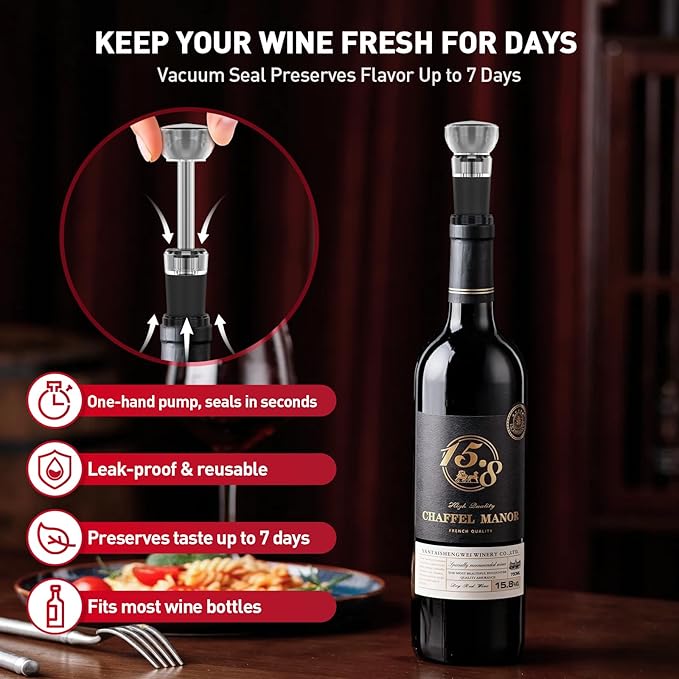 Secura Rechargeable Electric Wine Opener Set, 4-in-1 Wine Set with Electric Corkscrew Wine Opener, Electric Wine Aerator & Dispenser, Foil Cutter, Vacuum Wine Stopper for Wine Lovers, Silver