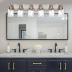 BONLICHT Vanity Light Fixture Brushed Nickel 6-Light Modern Farmhouse Wall Sconce Bathroom Lighting with Hammered Glass Industrial Wall Mount Lights for Kitchen Dining Room Cabinet Corridor