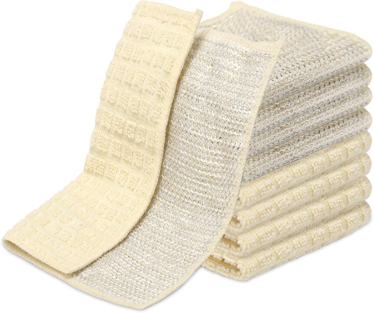 Dish Rags for Washing Dishes 8 Pack Multipurpose Wire Miracle Cleaning Coths Non-Scratch Wire Dishwashing Rag Lint Free Microfiber Cleaning Cloth for Kitchen Windows（Beige