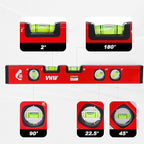 VNW 16-Inch Torpedo Level - 5 High-visibility Bubbles 2°/22.5°/45°/90°/180°,Level Tool with Rubber Endcaps and Aluminium Body, Flat View Viewing Window for Home Outdoor Measurements