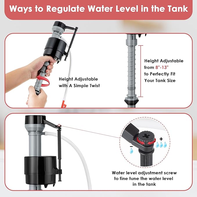 Saillong 1 Sets Toilet Float Replacement Kit, Universal Toilet Flusher Replacement Kit and 2 Inch Flapper Replacement, High-Performance Tank Water Control and Fill Valve