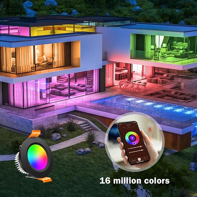 inShareplus 2 Inch Smart Recessed Lighting, 6 Pack WiFi Black LED Downlight 5W 120V, Dimmable RGBCW 2700-6500K Color Changing, Compatible with Alexa/Google, Ceiling Lights with LED Driver