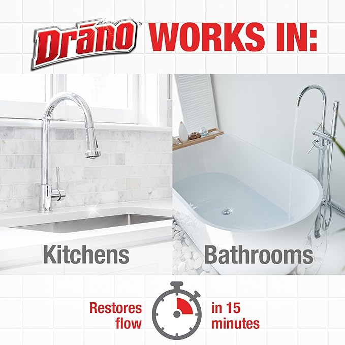 Drano Max Gel Drain Clog Remover and Cleaner for Shower or Sink Drains, Unclogs and Removes Hair, Soap Scum, Blockages, 32 oz