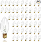 50 Pack C9 Christmas Replacement Bulbs, 7W Clear Incandescent Bulbs for Outdoor String Lights, Clear Night Light Bulbs for Porch, Patio, Garden, Wedding Decor, Warm White, E17 Intermediate Base