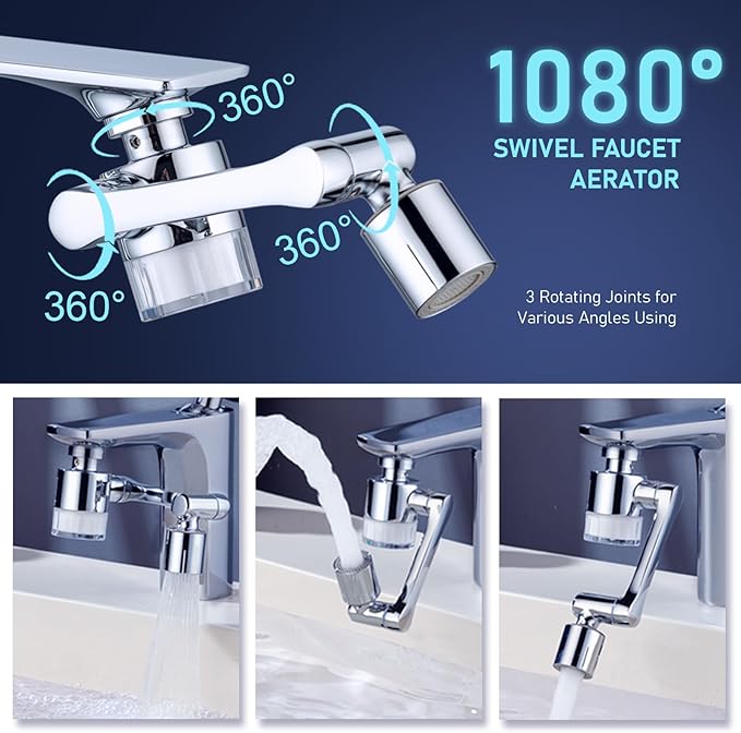 ATQ Water Filter for Sink Faucet Extender Aerator, Reduce Chlorine 1080° Rotating 2 Modes Spray Attachment for kitchen/Bathroom/Toddlers, 9pcs Filter (Aerator1080)