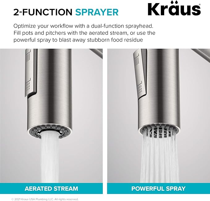 KRAUS Oletto Commercial Style Single Handle Pull Down Kitchen Faucet with QuickDock Top Mount Installation Assembly in Chrome, KPF-2631CH