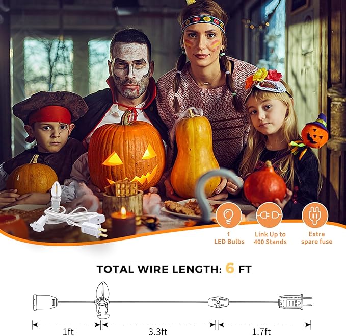 KGC 4 Pack Chainable Accessory Cord with C7 LED Light Bulb, 6 Ft Indoor Blow Mold Light Cord with Male and Female Plugs for Halloween Pumpkins Christmas Village Houses and Craft Projects Decoration