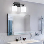 2 Light Black Bathroom Light Fixture, Modern Bathroom Lights with Milky White Frosted Glass Shades for Mirror Living Room Bedroom Hallway E26 Base
