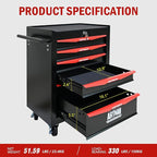 6 Drawers Rolling Tool Box on Wheels, Multifunctional Tool Chest Cabinet with Lock, Drawers Rolling Tool Cart Trolley Organizer Tool Storage Case for Warehouse,Garage,Workshop (Black&Red)