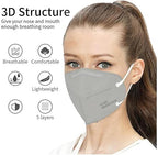 50PCS KN95 Face Mask 5 Layer Cup Dust Safety Masks Breathable Elastic Ear Loops Grey Masks