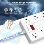 Flat Plug Extension Cord 15 Ft, SMNICE Surge Protector Power Strip with 8 Widely Spaced Outlets and 6 USB(1USB C) Ports, Wall Mount Long Charging Station for Dorm Home, Office Accessories, White