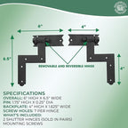 Renovators Supply Manufacturing - Heavy-Duty Black Wrought Iron Shutter Lift Off Pintle Hinges Colonial Pin Reversible for Doors, Window and Shutters with Hardware 6 1/2 Inches, Pack of 6 Pairs