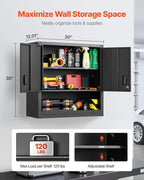 VEVOR Metal Wall Cabinet, 30W x 12.01D x 30H Inch, Steel Floating Hanging Storage Cabinet with Locking Doors and Adjustable Shelf for Garage, Basement, Kitchen, Warehouse Assembly Required, Black