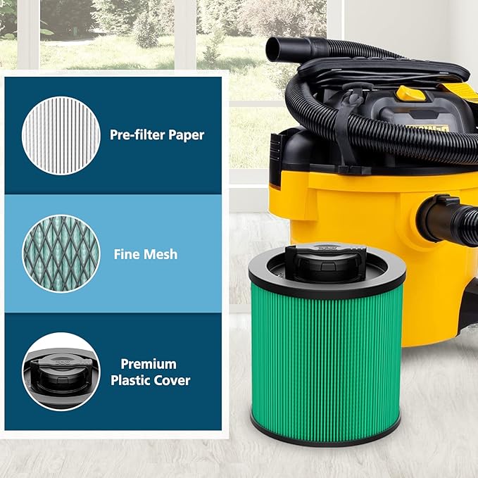 DXVC6914 Cartridge Filter Replacement Compatible with DeWalt DXV06P DXV09P DXV10P DXV10PL DXV10SA DXV12P DXV14P DXV16P Wet/Dry Vac Vacuum Cleaner (NOT fits for DXV06G/ DXV08S) 2 Pack