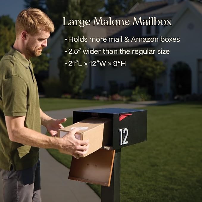 post & porch Malone Mailbox | Post Mounted Mailbox | Black/White/Gray/Brown/Red/Blue/Green, Regular or Large, Weatherproof Mail Box for Outside, Customizable (White, Large)