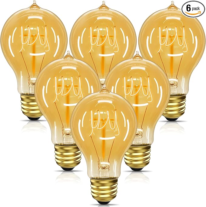 UNILAMP Edison Bulbs 40W, Vintage A19 Antique Incandescent Light, E26 Dimmable Decorative, Warm White 2700K, 110-130V, 6 Pack