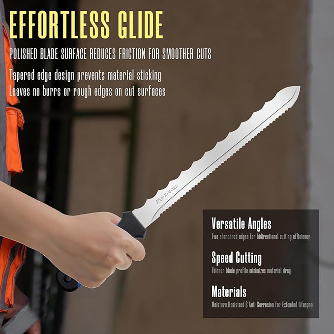 Insulation Knife - Sod Cutter Knife: stainless steel 11.14-Inch sharp blade, double side utility Lawn Repair Saw with Nylon Sheath