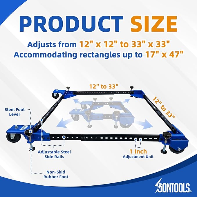 SOONTOOLS Universal Mobile Base with Swivel Wheels, 400 lbs Capacity, Adjustable Heavy Duty Mobile Base, Industrial Rolling Tool Stand for Large Tools, Machines, Bandsaw, Power Tools