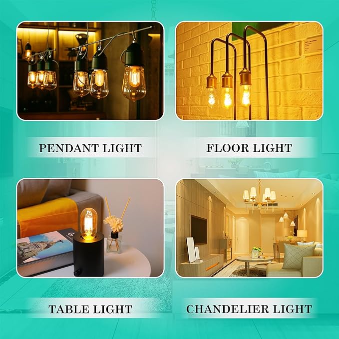 AMDTU LED Edison Bulbs 40 watt Dimmable, Straight Filament Vintage 4W E26 Bulb 40W Equivalent, Warm Yellow 2200K E26 Edison Bulb,T45 Amber Glass Tubular Light Bulbs, AC120V, 400LM, UL Listed, 4 Pack