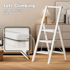 Taranta 3 Step Ladder, Portable Folding Ladder with Wide Pedal, Lightweight Aluminum Step Stool with Convenient Handgrip, 330 lbs Capacity Stepladder for Home, Office - White