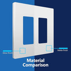 LIDER Matte Finish Double Decorator Switch Cover, Screwless Wall Plate, Mid-Size 2-Gang 4.88" x 4.92", Unbreakable Polycarbonate Thermoplastic, UL Listed, LSWP-32M-W5P, White, 5 Pack