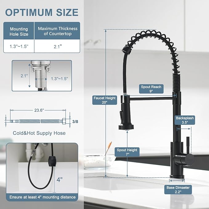 GIMILI Glossy Black Touchless Kitchen Faucets with Pull Down Sprayer Single Handle Spring Kitchen Faucet