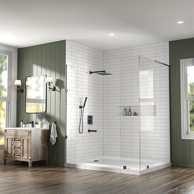 Lava Odoro Modern 3-Setting Square Shower and Tub Faucet Set with Shower Head and Handheld Sprayer Black, Rainfall Shower System with Tub Spout, Shower Valve Trim Kit, Matte Black, SF103-MB-T