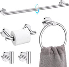 TQKAG Polished Chrome 5 Piece Bathroom Hardware Accessories Set 23.6" SUS304 Stainless Steel Bathroom Towel Bar Holder Sets Double Post Pivoting Toilet Paper Holder Set Wall Mounted