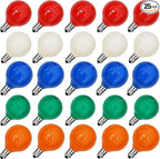 GOOTHY 25 Pack G40 Multicolor Ceramic Replacement Lights Bulbs, Christmas Globe Replacement Bulbs for Outdoor String Lights, C7/E12 Candelabra Base, 5W Incandescent Night Light Bulbs- Multicolor