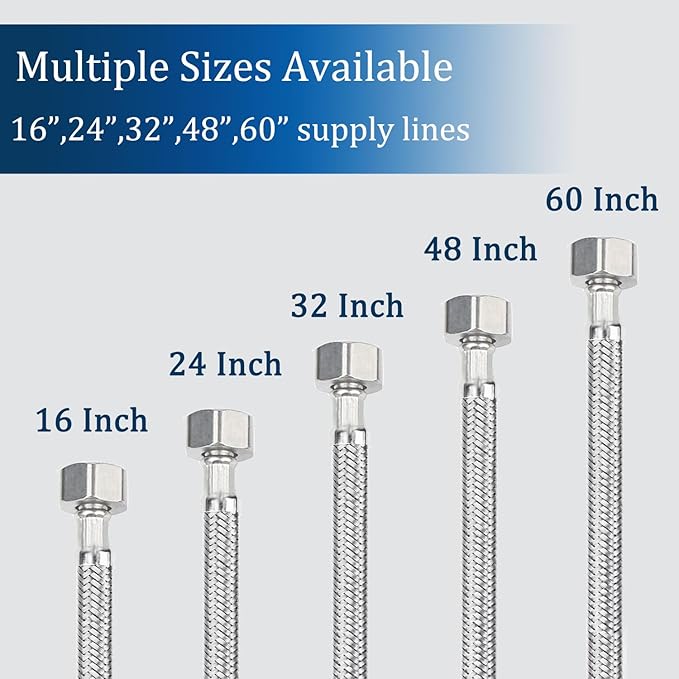 16" Faucet Supply Line,3/8" Comp x 1/2" FIP Stainless Steel Braided Supply Line,Faucet Water Supply Hose Connector Lines Faucet Water Supply Line for Water Heater, Angle Valve（Plumbers Tape Include)