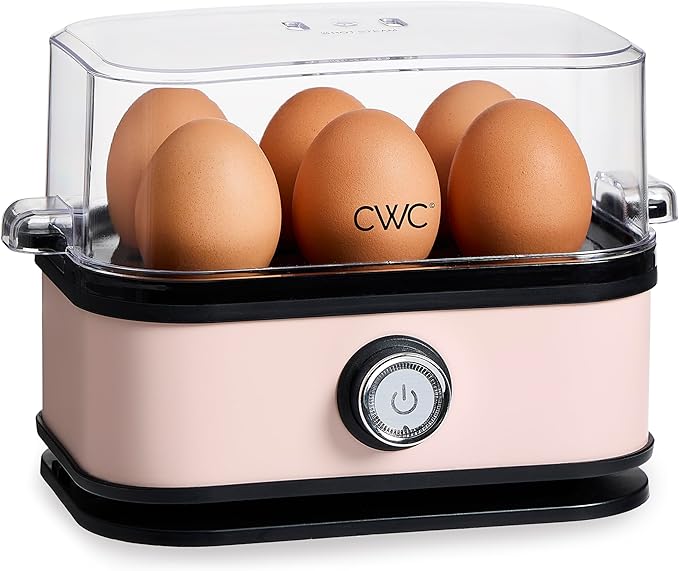 COOK WITH COLOR 6-Egg Capacity Egg Cooker – For Soft, Medium, Or Hard-Boiled Eggs, Rapid Cook Time, Auto Shut-Off & Boil-Dry Protection – Includes Tray, Measuring Cup & Lid – 210W Egg Maker, Pink
