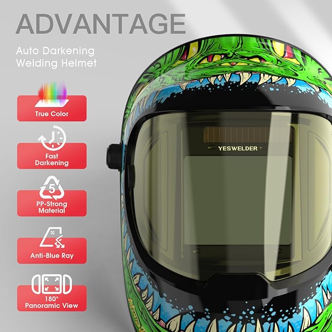 YESWELDER Large Viewing True Color Solar Powered Auto Darkening Welding Helmet with SIDE VIEW, 4 Arc Sensor Wide Shade 4/5-9/9-13 Welder Mask for TIG MIG ARC Grinding Plasma LYG-Q800D