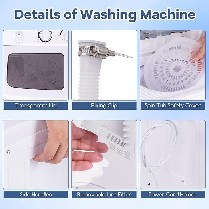 Giantex Portable Washing Machine, 20lbs Washer and Spinner Combo, Twin Tub 12lbs Wash & 8lbs Spin, Mini Compact Laundry Clothes Lavadora Portatil for Apartment Dorm RVs (White & Grey)