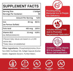 Liposomal Fe Iron Supplement for Women,65 mg Iron Supplements with Folic Acid & Vitamin B12 for Men,Red Blood Cell Production,Energy Support for Adults Iron Deficiency 60 Softgels(2 Bottle)