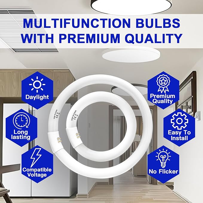 FC8T9/CW 22W and FC12T9/CW 32W Cool White Set, 8 inch T9 22 Watts Circular Light Bulbs, 12 inch 32 Watts Circline Fluorescent Bulb Round Ring Bulb CRI 80, G10q Prong